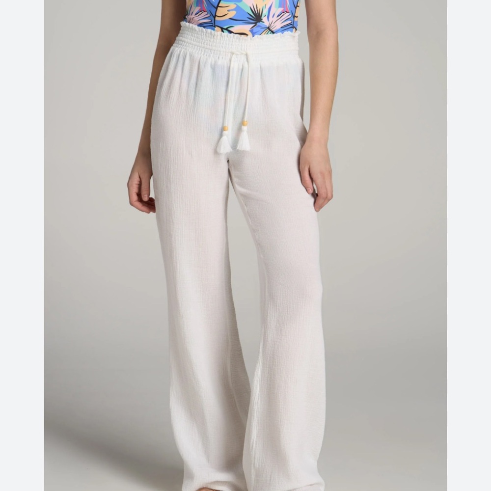 GOA White Viscose High Rise  Smocked  Waistline Gauze Beach Pants M NWOT